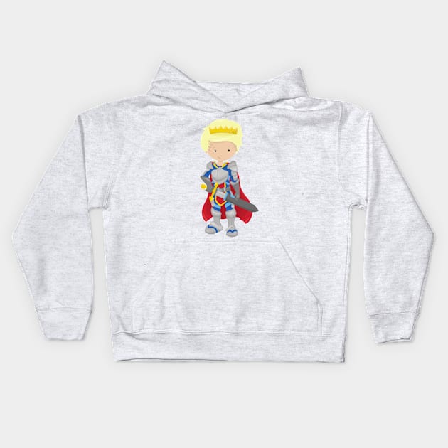 Prince, King, Knight, Sword, Crown, Blond Hair Kids Hoodie by Jelena Dunčević